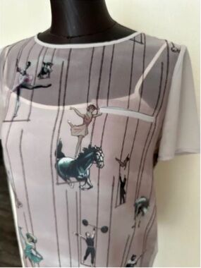 Ted Baker Cream/Tan Silk Circus Print Blouse